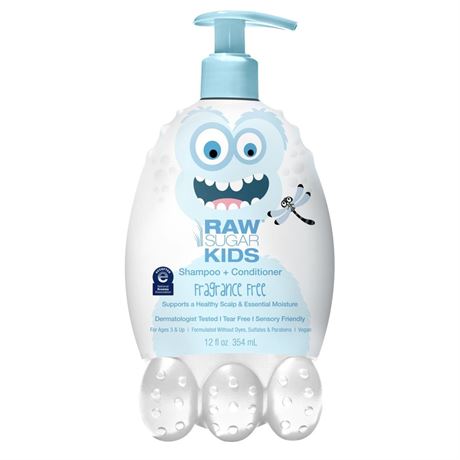 Raw Sugar Kids 2-in-1 Shampoo & Conditioner, Fragrance-Free, 12 fl oz