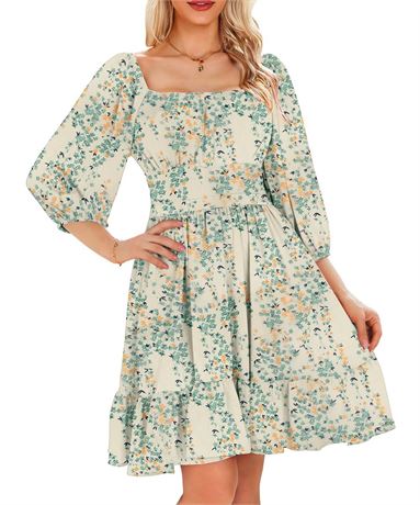 Infashule Summer Dresses for Women 2023 Short Sleeve V Neck Ruffle Flowy A line