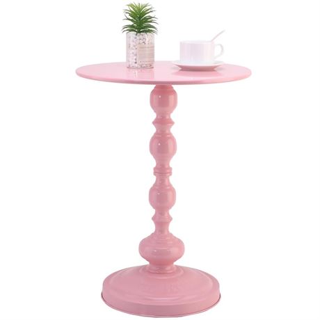 Metal End Table, Pink Round Side Table Nightstand for Bedside or Sofa, Vintage