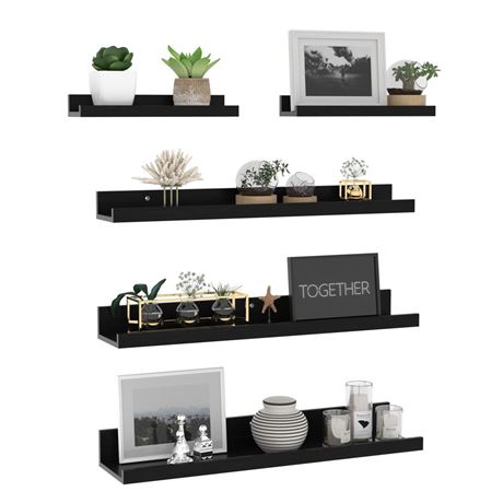 Giftgarden 24 Inch Wall Mounted Floating Shelves Set of 5, Black Wood Wall