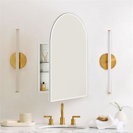 White Frameless Arch Medicine Cabinet with Mirror Recess & Surface Mount