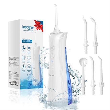 Leominor Water Dental Flosser Pick for Teeth - 5 Modes Cordless Portable Water