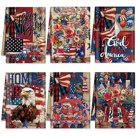 OFFSITE Tudomro Set of 6 4th of July Patriotic Kitchen Towels American Flag