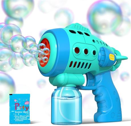 Bubble Gun with Bubble Liquid, Bubble Machine for Toddlers with 360-Degree