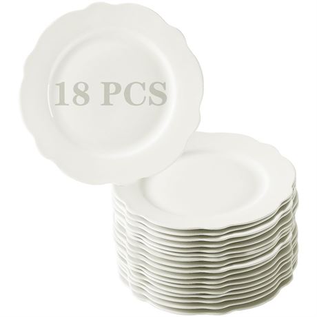 6 Inch Porcelain Dessert Plates, Set of 18, White Lotus Shape Stackable