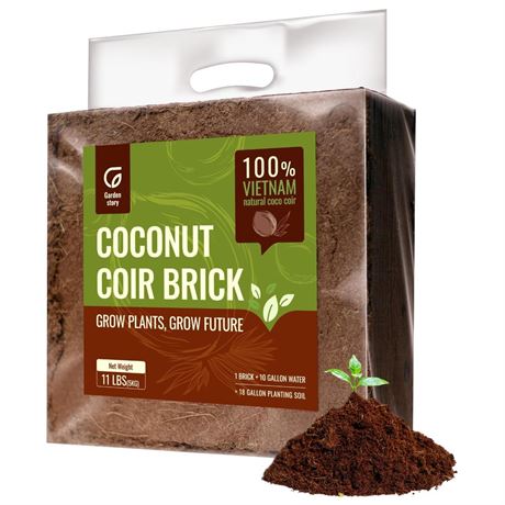 11 Lbs Coco Coir Brick for Plants, Low EC & Balanced pH Coconut Coir Brick for