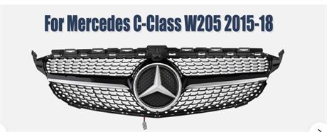 Black front bumper grill with lead emblem for Mercedes-Benz C class W205 2015-