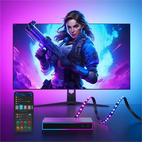 Govee AI Sync Box and Monitor Backlight, RGBIC Led Strip Light for 27-34 inch
