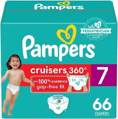 Pampers Cruisers 360° Fit Pull on diapers, size 7, 66 count, Disposable Diapers