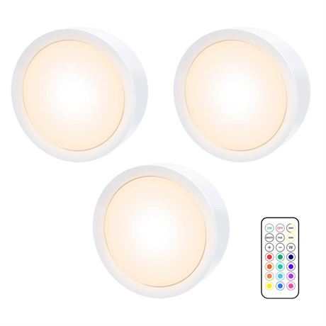 2 Pack Upgrade Puck Lights with Remote,  color Changing Under Counter Lights,