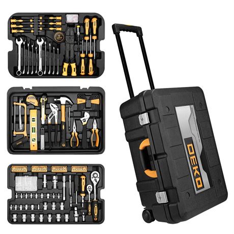 DEKOPRO 258 Piece Tool Kit with Rolling Tool Box Socket Wrench Hand Tool Set