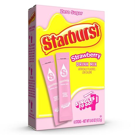 Starburst Zero Sugar Singles-to-Go Powdered Drink Mix All Pink Strawberry 6