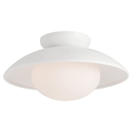 Soft White Semi Flush Mount Ceiling Light Fixture, Bowl Lampshade Style Vintage