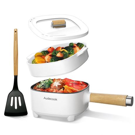 Audecook Hot Pot Electric 2L, Cermic Glaze Non-Stick Frying Pan 8 Inch,