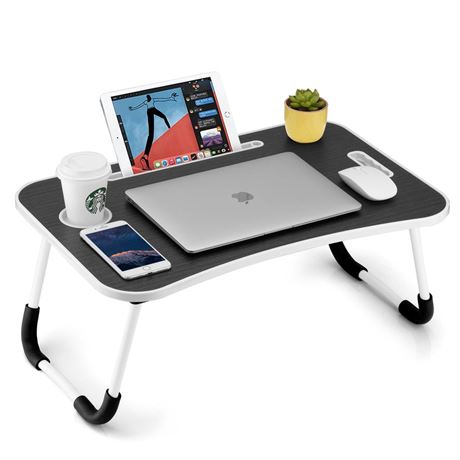 Foldable Laptop Table, Portable Lap Desk Bed Table Tray, Laptop Stand with Cup