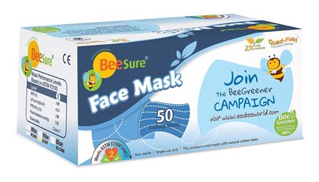 BeeSure BE2100W Ear Loop Face Masks, White (Pack of 50)