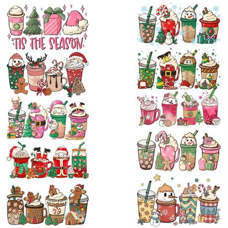 10 Sheets Christmas UV DTF Transfer Sticker 3D Cup Wrap Stickers for 16oz