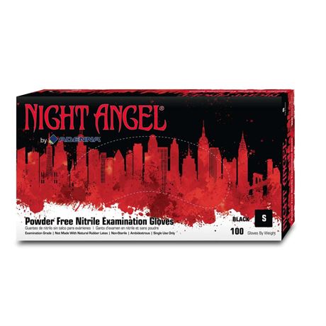 Adenna Night Angel 4 mil Nitrile Powder Free Exam Gloves (Black, Small) - Pack