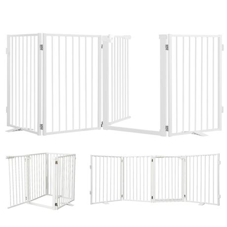 Snagle Paw Metal Freestanding Dog Gate with Door, 80” W x 24” H Dog Fence with