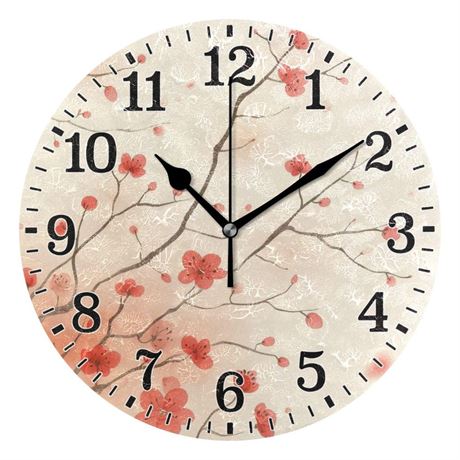 JUNZAN Chinese Style Plum Blossom Round Bathroom Clocks Wallclocks 10 Inch