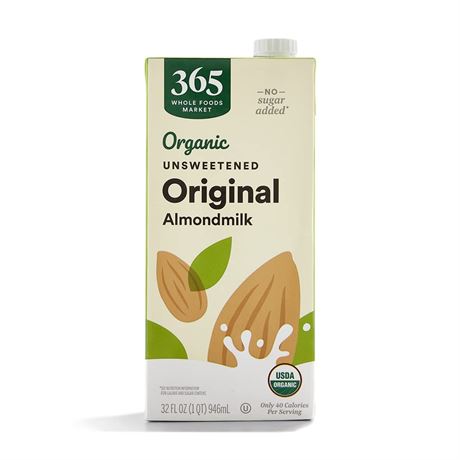 365 by Whole Foods Market, Organic Unsweetened Almond Milk, 32 Fl Oz Organic