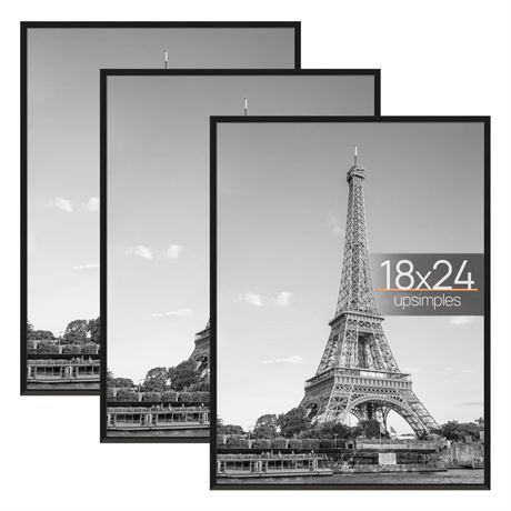 Upsimples 18X24 Frame Black 3 Pack, Poster Frames 18 X 24 For Horizontal Or