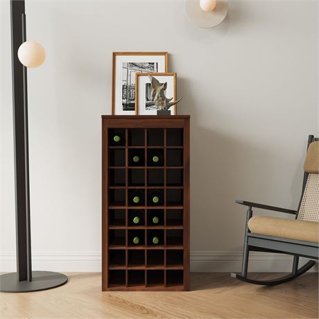 Walnut Brown Modular 32-Bottle Wine Bar Cabinet Buffet Cabinet w/Simple Design