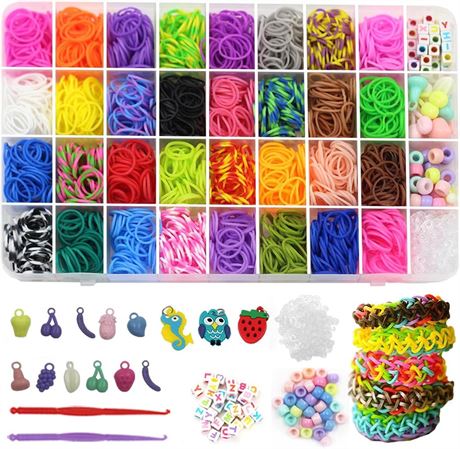 2000+ Loom Bands in 32 Variety Colors, Loom Bracelet Refill Set with Premium