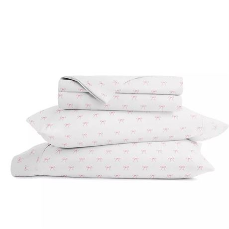 Ultra Soft 3-Piece Pink Bows Patterned Microfiber Twin Sheet Set