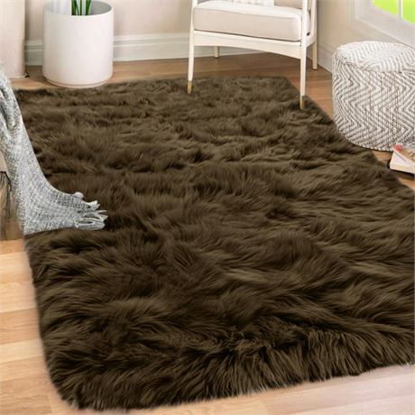 Gorilla Grip Fluffy Faux Fur Rug, 5x8, Machine Washable Soft Furry Area Rugs,