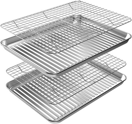 ROTTAY Baking Sheet, Half Sheet Pan with Cooling Rack Set [2 Pans + 2 Racks],