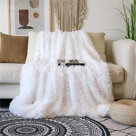 Tuddrom Decorative Extra Soft Faux Fur Blanket Queen Size 80"x90",Solid