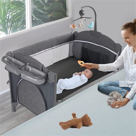 5 in 1 Baby Crib,Baby Bassinet, Bedside Cribs, Pack and Play with Bassinet and