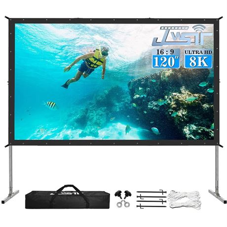 Projector Screen and Stand,JWSIT 120 inch Outdoor Movie Screen-Upgraded 3