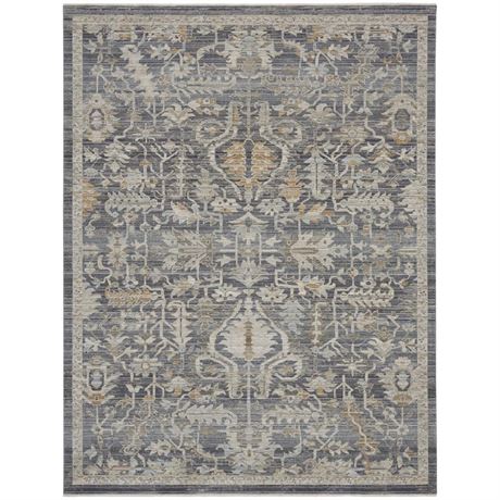 Nyle Floral Navy Multicolor 12x10 Area Rug, Easy Cleaning, Non Shedding, Bed