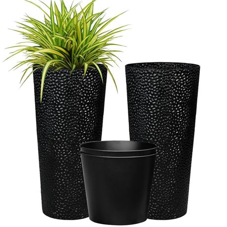 Worth Garden 2-Pack 28" H. Metal Planter with 2X Inside Pots - Hand-Hammered