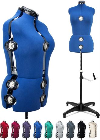 BHD BEAUTY Blue 13 Dials Female Fabric Adjustable Mannequin Dress Form for