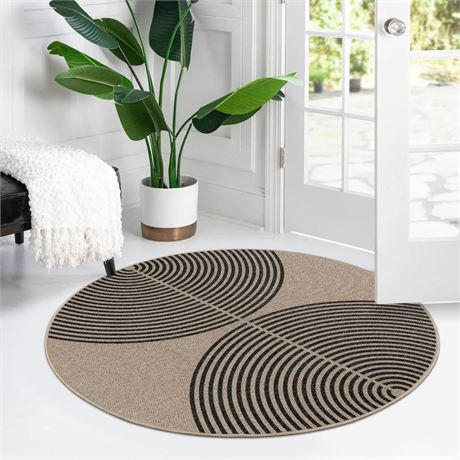 Lahome Modern Rainbow Round Rug, 3ft Small Washable Circle Rug Natural Indoor