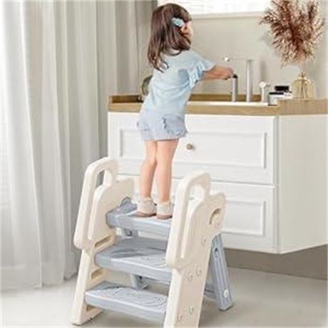 UNCLE WU Foldable Step Stool for Toddler, 2-3 Step Adjusatbale, Enhanced Safety