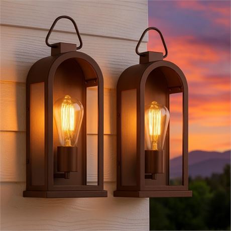 Vintage Outdoor Wall Light Fixtures (2 Pack) - Dark Brown Porch