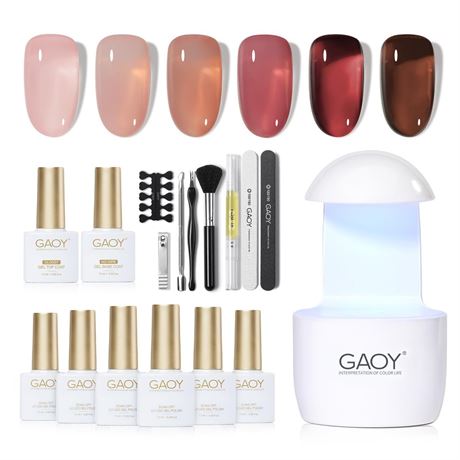 GAOY Gel Nail Polish Kit with UV Light for Beginners, 6 Colors Sheer Nude Red