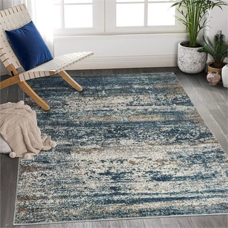 Art&Tuft Washable Rug, Anti-Slip Backing Abstract 4x6 Rug, Stain Resistant Rugs