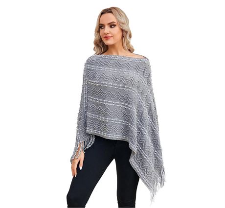 Striped Pullover Poncho Sweater - Versatile and Fashionable Fringed Shawl Wrap