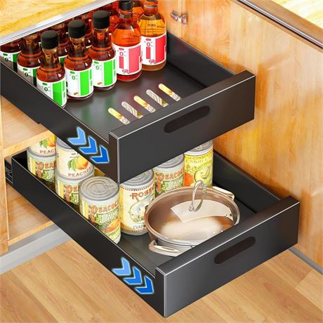 Pull Out Cabinet Organizer Fixed with Adhesive Nano Film, Heavy Duty Slide Out