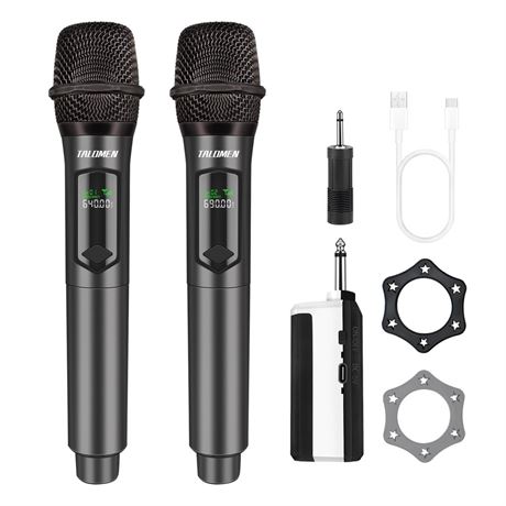 Wireless Microphone,Professional Dual Handheld Cordless Dynamic Mic System with
