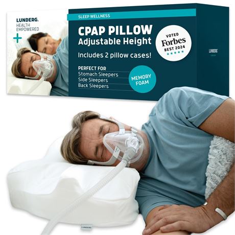 Lunderg CPAP Pillow for Side Sleepers - Includes 2 Pillowcases - Adjustable