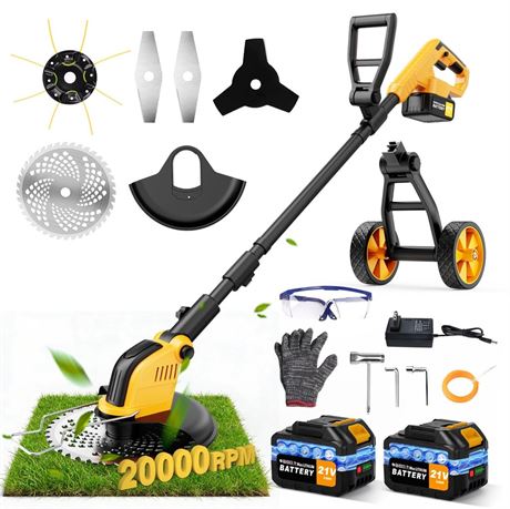 6000mAh Cordless Electric Weed Wacker, 12" Brushless Cordless String Trimmer, 4