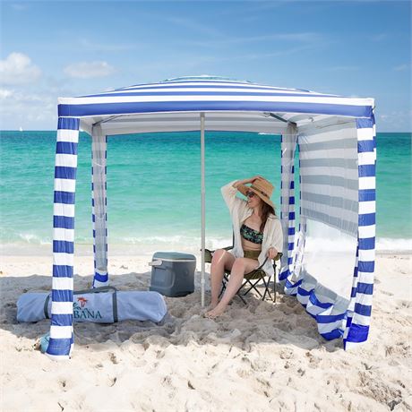 CROWN SHADES Beach Cabana 6.5 x 6.5, Canopy Cabana Tent Easy Pop Up - Beach