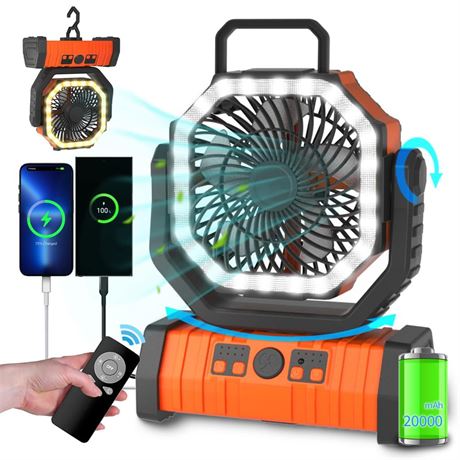 ADUST Camping Fan Battery Operated Powered Fan with LED Lantern Light 20000mAh