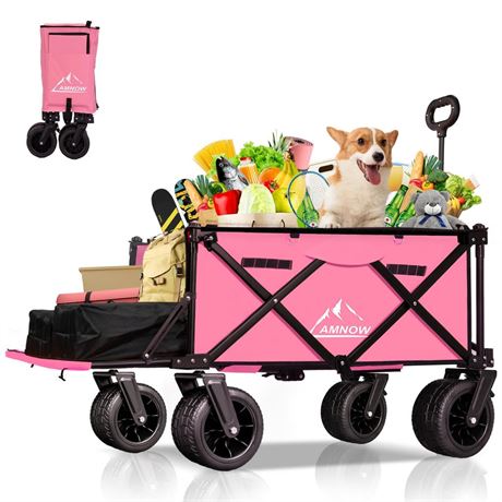 Collapsible Beach Wagon Cart with Big Wheels, 440LBS Upgrade Large Capacity